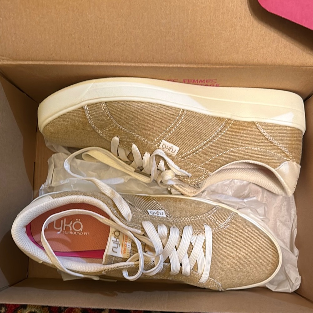 Ryka Beige Canvas Sneakers with White Soles